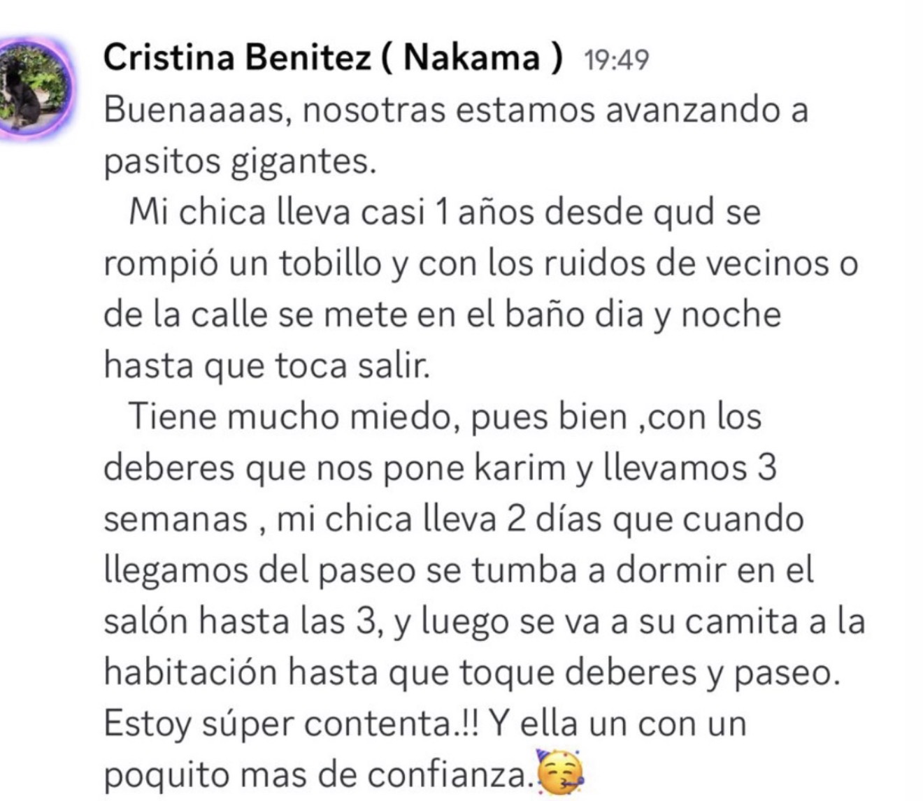 Cristina comparte los avances de su perra con los deberes de Karim